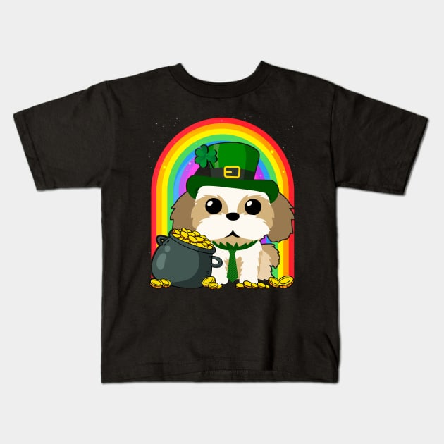 Shih Tzu Rainbow Irish Clover St Patrick Day Dog Gift product Kids T-Shirt by theodoros20